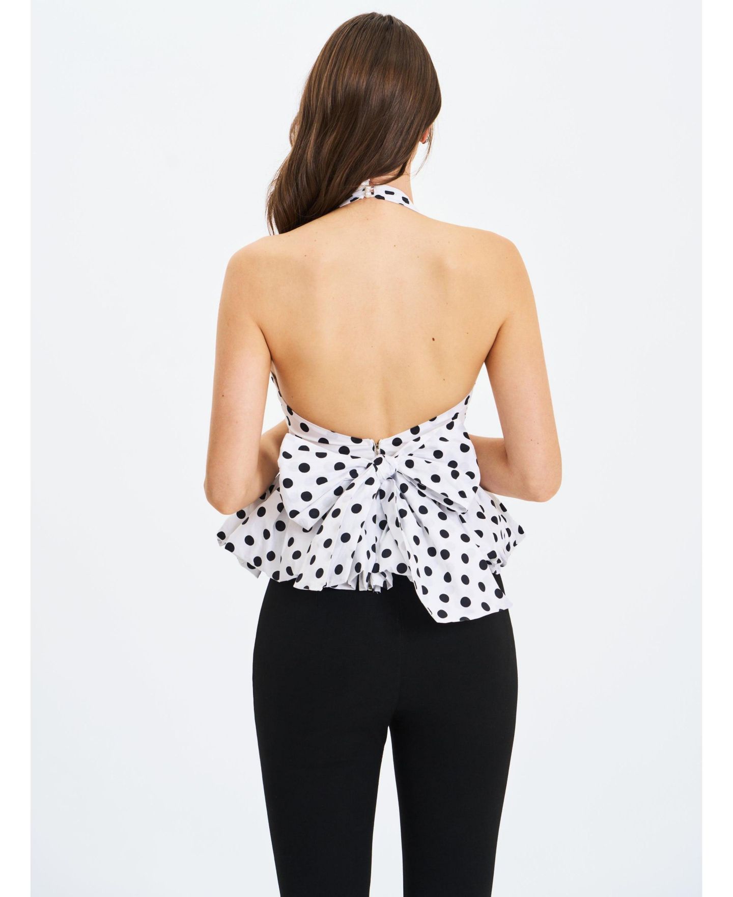 Женский топ Miss Circle Ilene White and Black Polka Dot Bubble Hem Halter, цвет: В горошек — фото 6