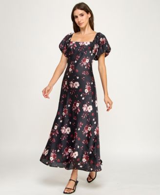 Juniors' Short Bubble Sleeves Midi Dress