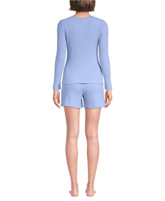 Women's Brushed Cozy Waffle 2 Piece Pajama Set - Long Sleeve Top and Shorts