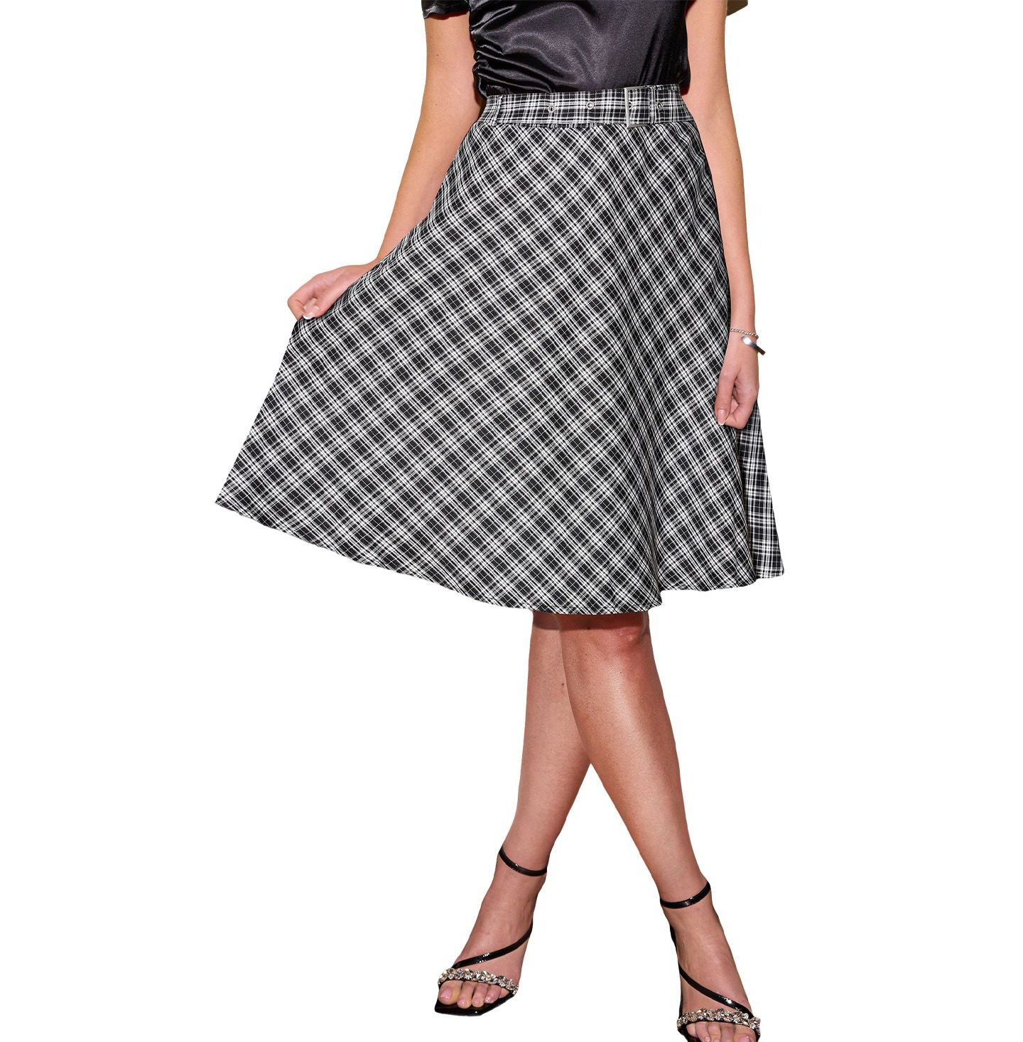 Женская юбка Cupshe Plaid A-Line Midi, цвет: Чёрный — фото 1