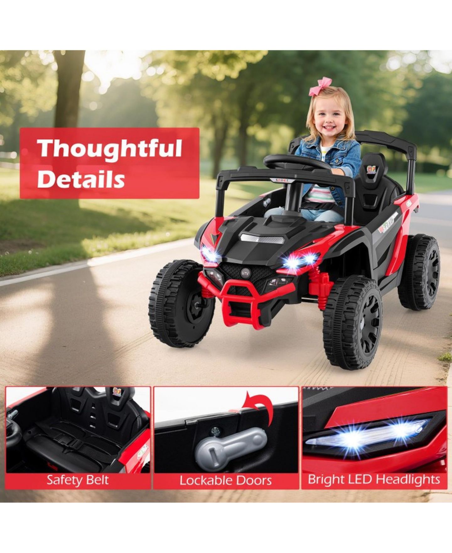 Детская игрушка SUGIFT 12V UTV Remote-Control LED Lights Ride-On, Ages 3+, цвет: Красный — фото 8