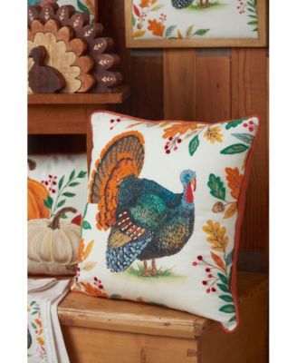 Thanksgiving Turkey Cotton Blend Accent Throw Pillow 18" x 18"