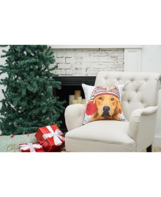 Winter Hat Golden Indoor/Outdoor Christmas Holiday Throw Pillow, 18" x 18"