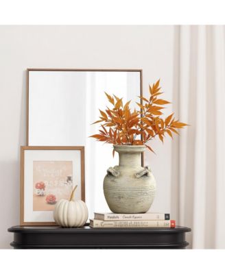 Rustic Off-White with Gray 10.2-Inch Tall Terracotta Urn Vase