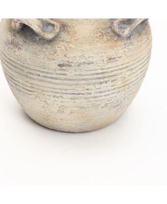 Rustic Off-White with Gray 10.2-Inch Tall Terracotta Urn Vase