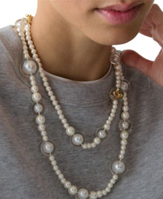 Imitation Pearl and Cubic Zirconia Long Statement Necklace