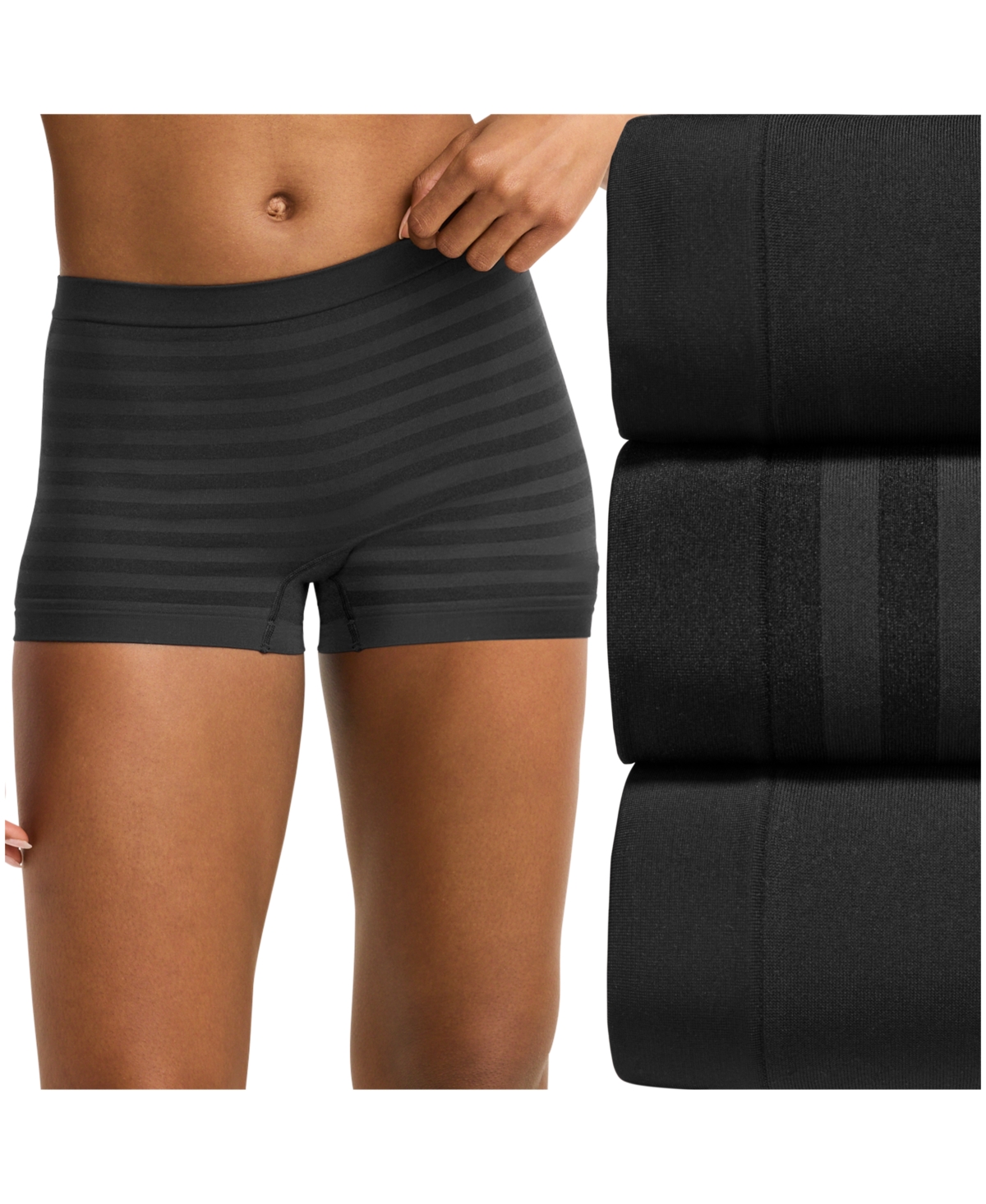 Jockey Seamfree 3-pack Full Coverage Boy Shorts In Black
