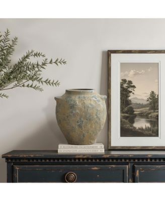 Old-World Brown with Gray 11-Inch Tall Round Terracotta Vase with Handles