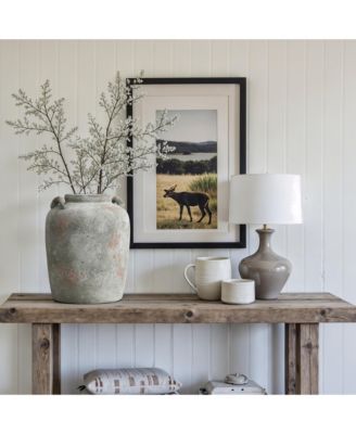 Rustic Old-World Gray with Brown 13.4-Inch Tall Round Terracotta Jug Vase with Handles