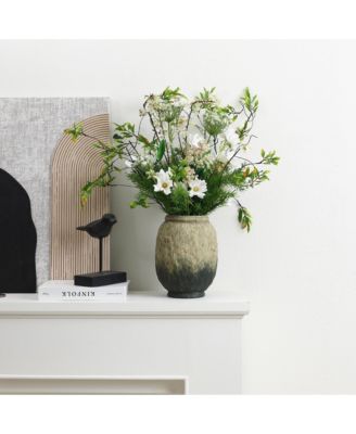 Old-World Brown with Green Bottom 10-Inch Tall Round Terracotta Vase