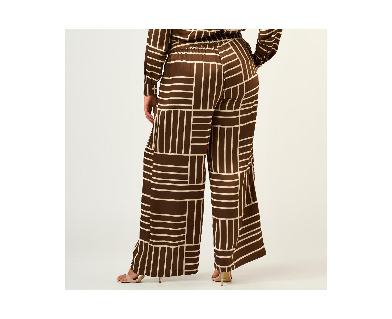 Josie Geometric Wide-Leg Elasticated Satin Pant