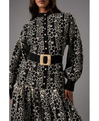 Women's Long Sleeve Belted Shirt Dress