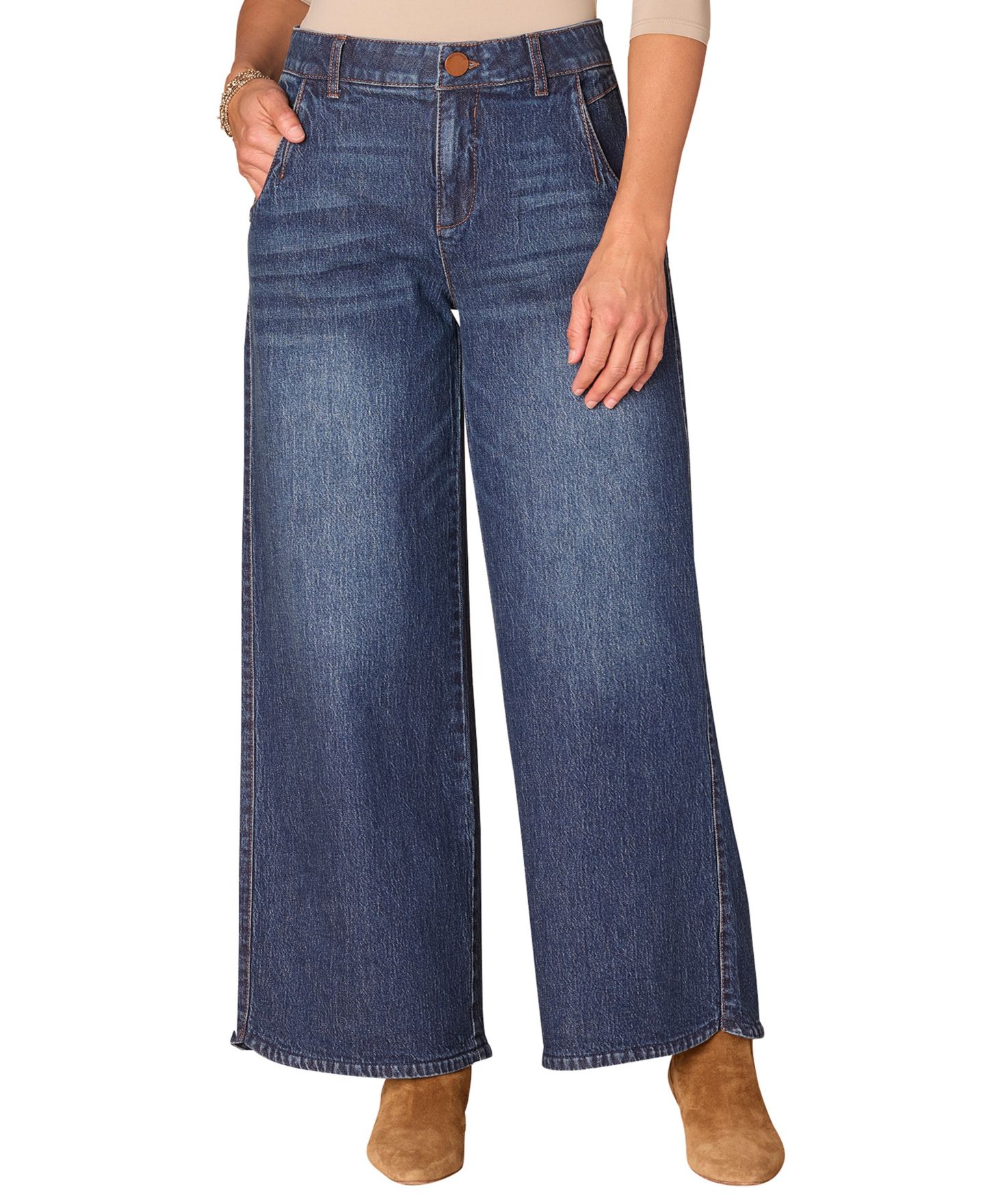 Женские джинсы Democracy "Ab" Solution 30/24" Skyrise Tulip-Hem Wide-Leg, цвет: Синий — фото 1