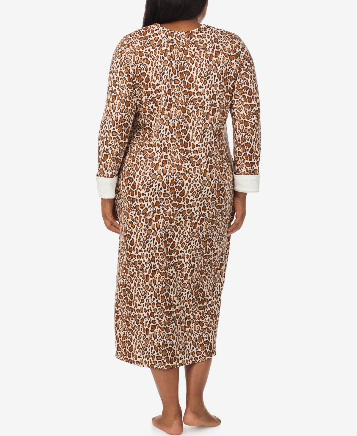 Ellen Tracy Plus Size Printed V-neck Long Gown With Socks In Brown