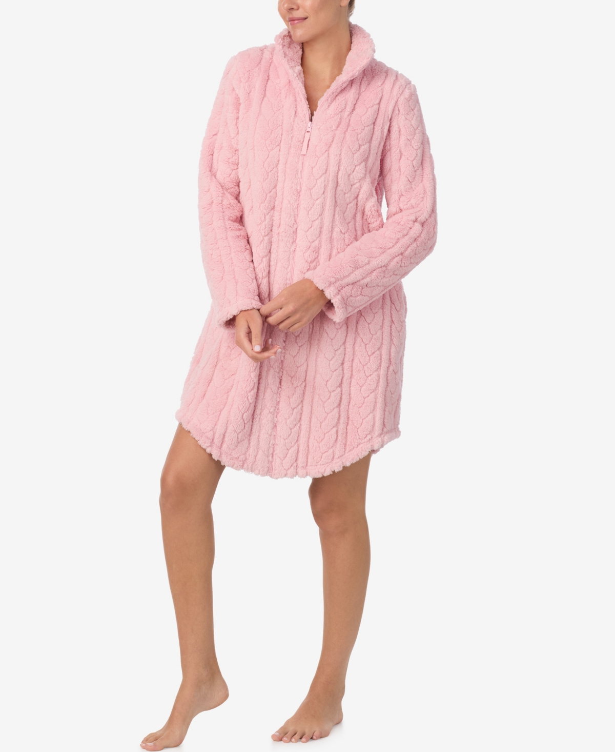 Ellen Tracy Women's Textured Long Sleeve Robe In Pink