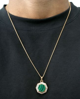 Octagon Malachite Diamond Pendant Necklace (1/4 ct. t.w.) in 14k Gold Plated Over Sterling Silver