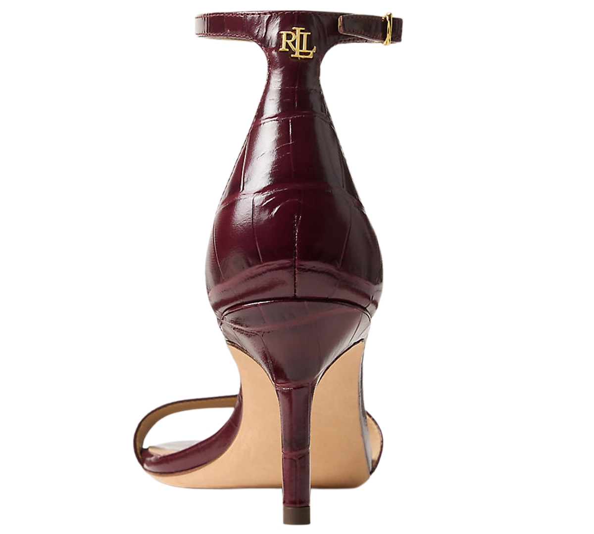 Ralph Lauren Women's Allie Mid-heel Crocodile-embossed Sandal In Burgundy
