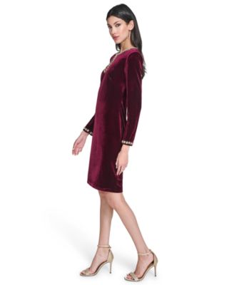 Women's Beaded Cutout Velvet Dress