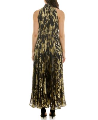 Women's Sunburst Pleated Mock Neck Dress