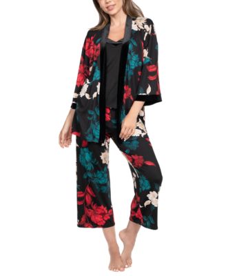Linea Donatella - Women's 3-Piece Sharifa Floral Top, Pants and Robe Pajama Set