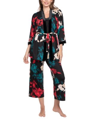 Women's 3-Piece Sharifa Floral Top, Pants and Robe Pajama Set