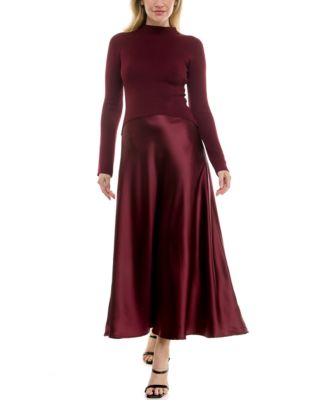 Women's Satin Twofer A-Line Sweater Dress