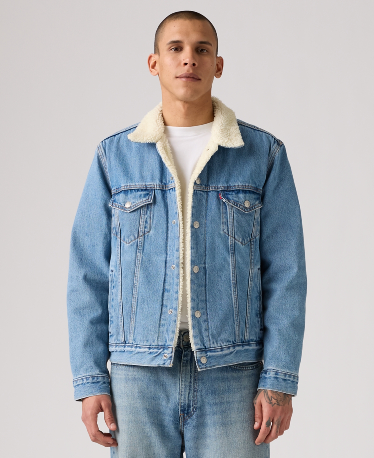 Levi's Men's Regular Fit Sherpa Denim Trucker Jacket In Blue