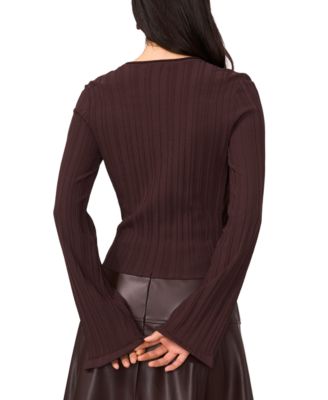 Women's Ribbed Bell Sleeve Cropped Crewneck Top