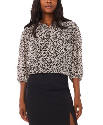 Women's Printed 3/4-Sleeve Crewneck Flowy Blouse