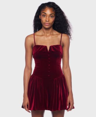 Alex & Sophia - Junior's Spaghetti Strap V-Neck Button Down Dress