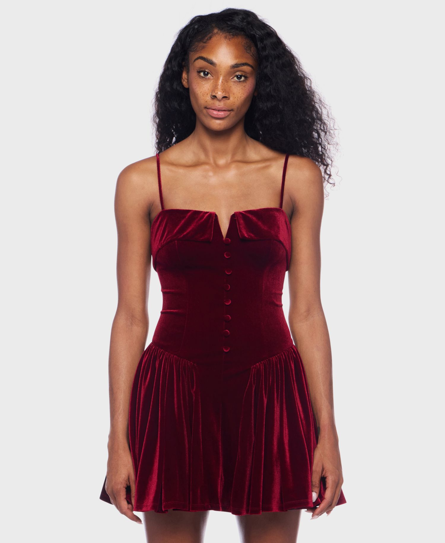 Junior's Spaghetti Strap V-Neck Button Down Dress