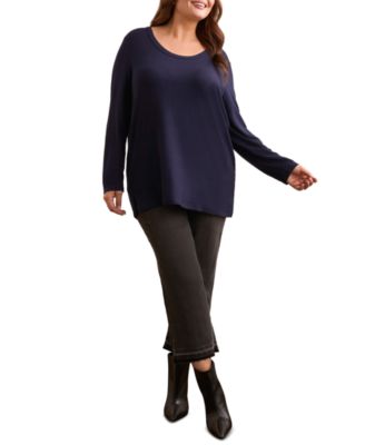 Plus Size French Terry Scoop Neck Long Sleeve Top