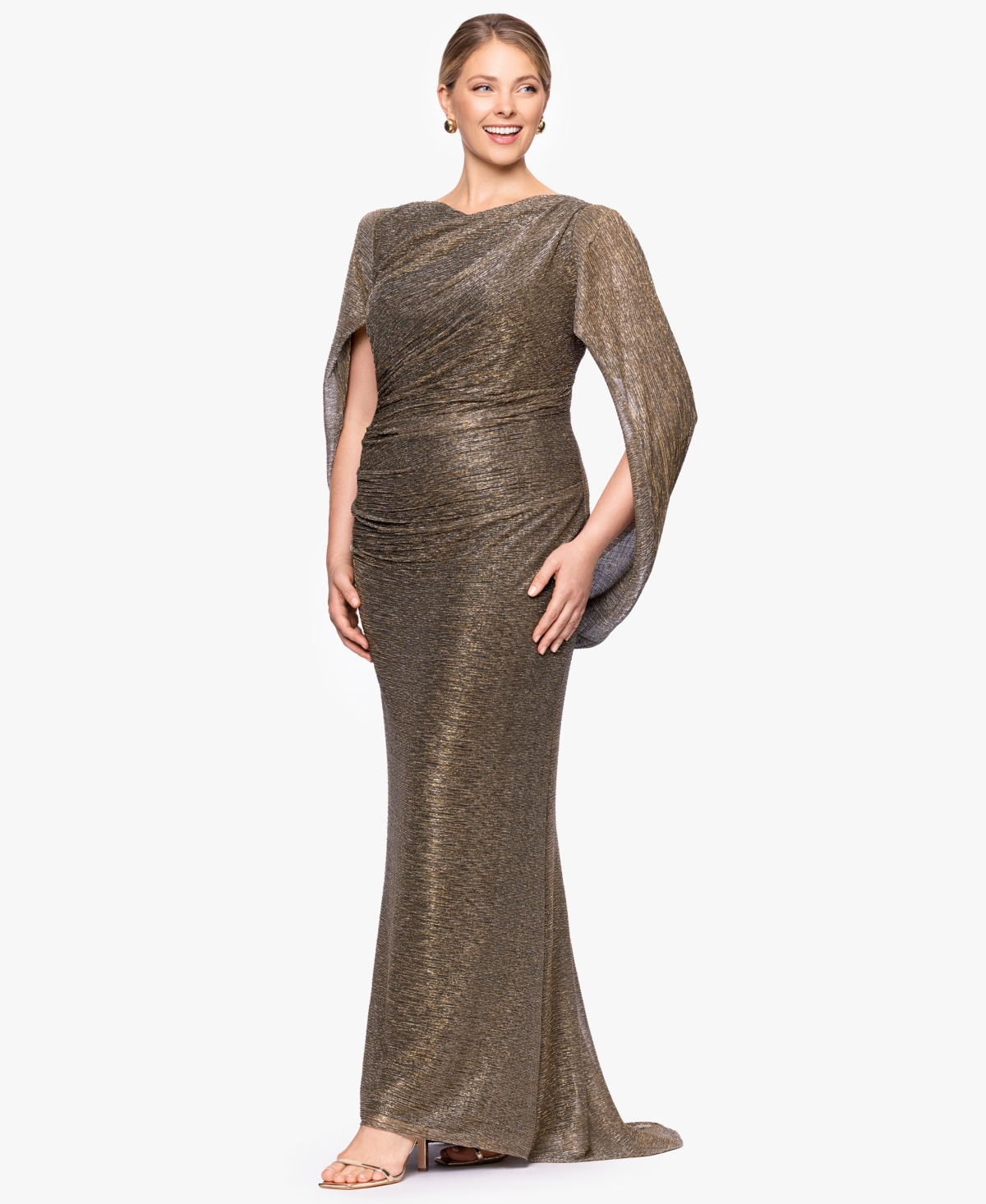 Betsy & Adam Plus Long Metallic Crinkle Sheath Dress
