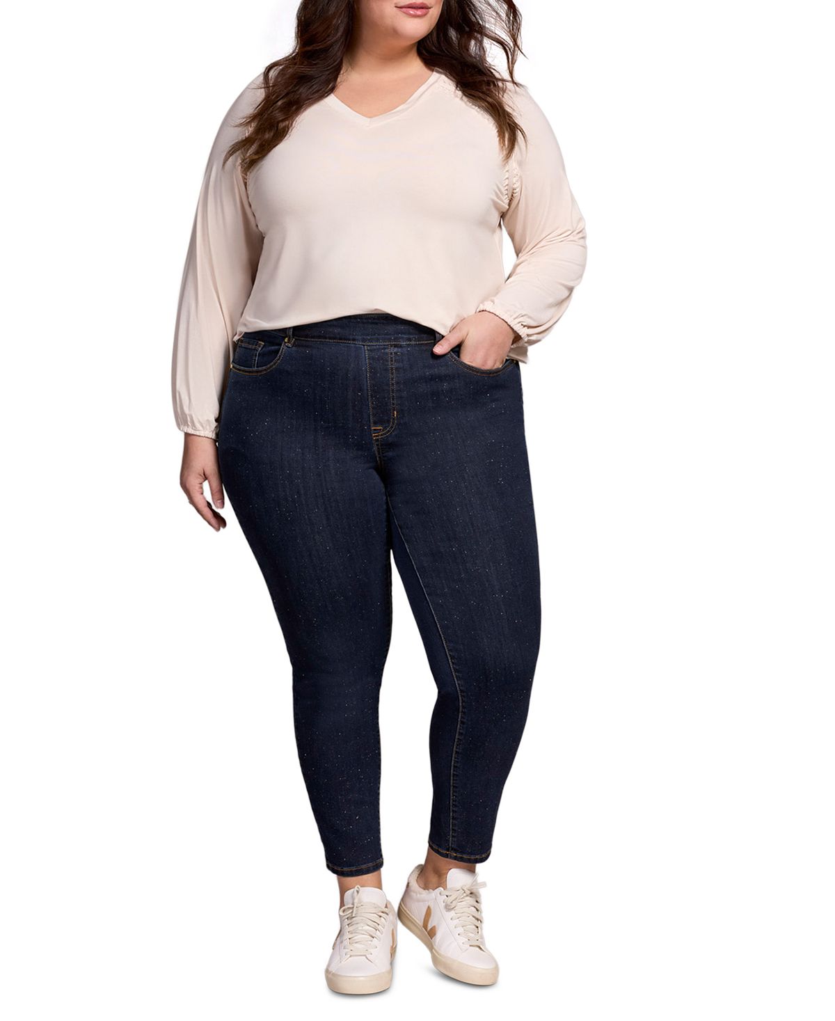 Tribal Plus Size Audrey Mid Rise Pull-On Slim Ankle Glitter Jeans view 4 — MAYCSS fashion products