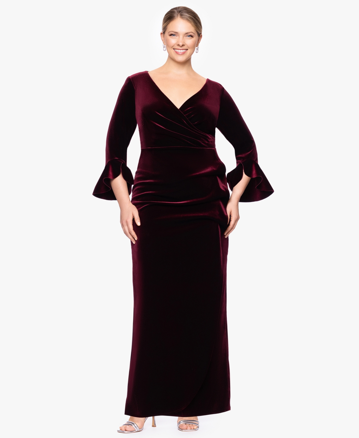Betsy & Adam Plus Size Sheath Long Sleeves Dress In Multi
