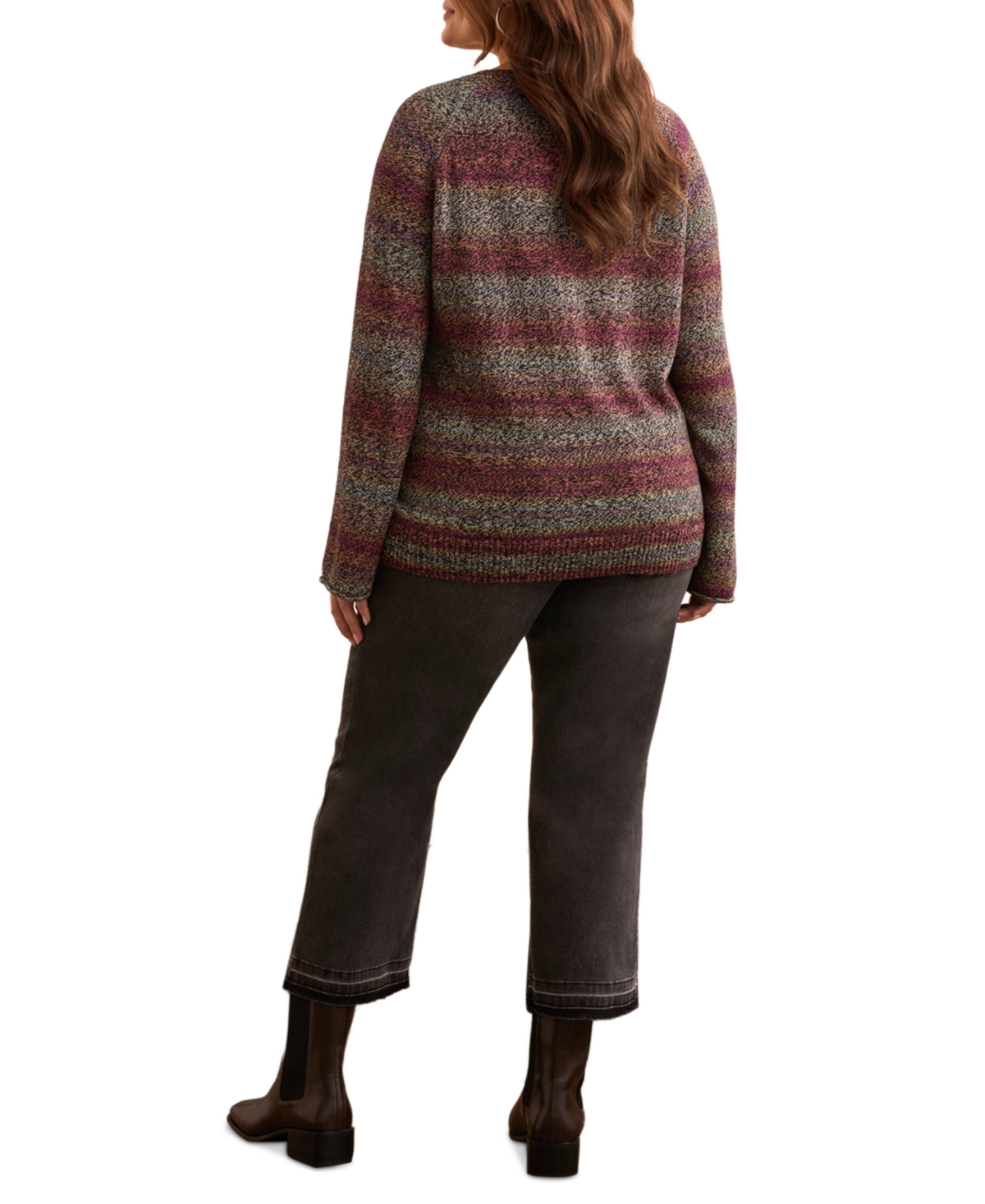 Tribal Plus Size Combed Cotton V-neck Sweater In Multi