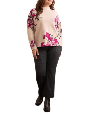 Plus Size Knit Jacquard Funnel Neck Sweater