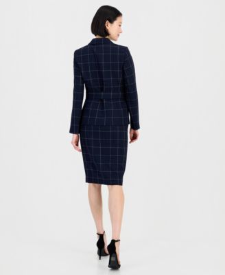 Women's Windowpane-Print Skirt Suit Set