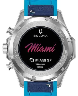 Limited Edition Men's Exclusive Marine Star E1 Team Miami Grand Prix Chronograph Blue Leather and Silicone Strap Watch 43mm