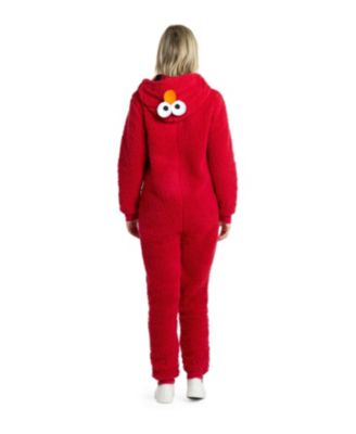 Men's Official Elmo Union Suit - Sesame Street Body Suit for Adults - Red