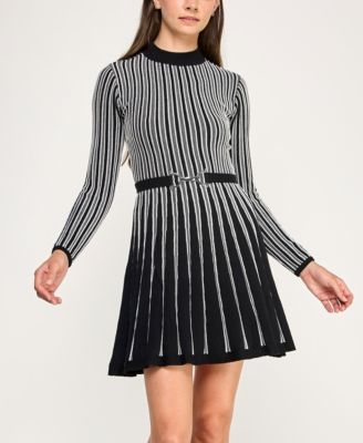 Juniors' Vertical Ottoman Stripe Short Sweater Dress
