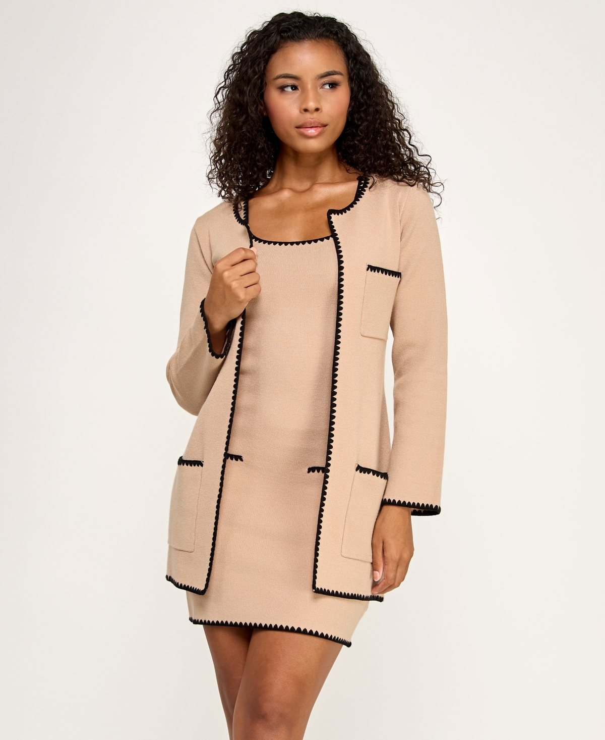 Invitee Juniors' 2-piece Sleeveless Sweaterdress In Brown