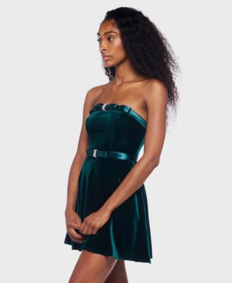Juniors' Velvet Strapless Bustier Bodycon Dress