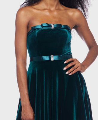 Juniors' Velvet Strapless Bustier Bodycon Dress
