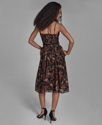 Women's Printed Sweetheart Neck Midi Dress