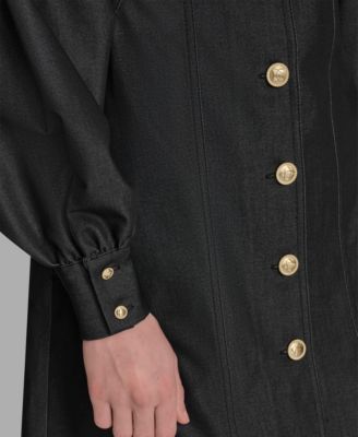 Women's Button-Front Balloon Sleeve Mini Denim Dress