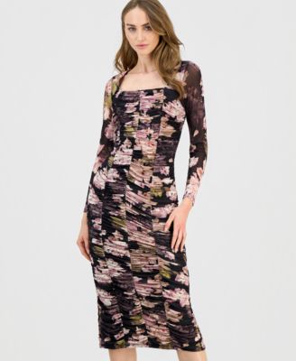 Women's Square-Neck Ruched Midi Dress