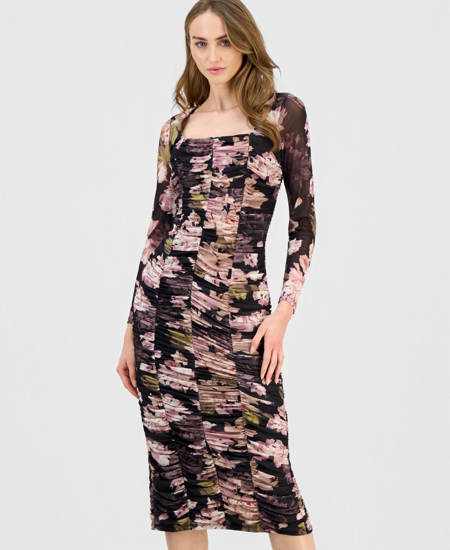 Women's Square-Neck Ruched Midi Dress