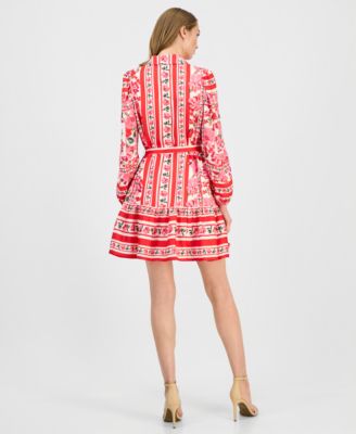 Women's Printed Flounce-Hem Shirtdress