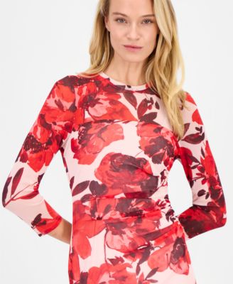 Women's Side-Ruched 3/4-Sleeve Midi Dress